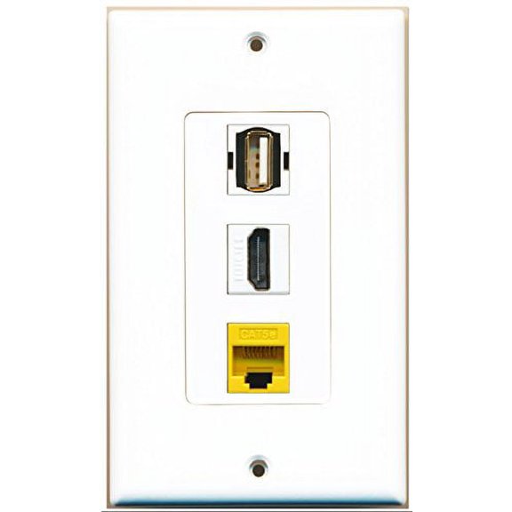 RiteAV - 1 Port HDMI 1 USB A-A 1 Cat5e Ethernet Yellow Wall Plate Decorative