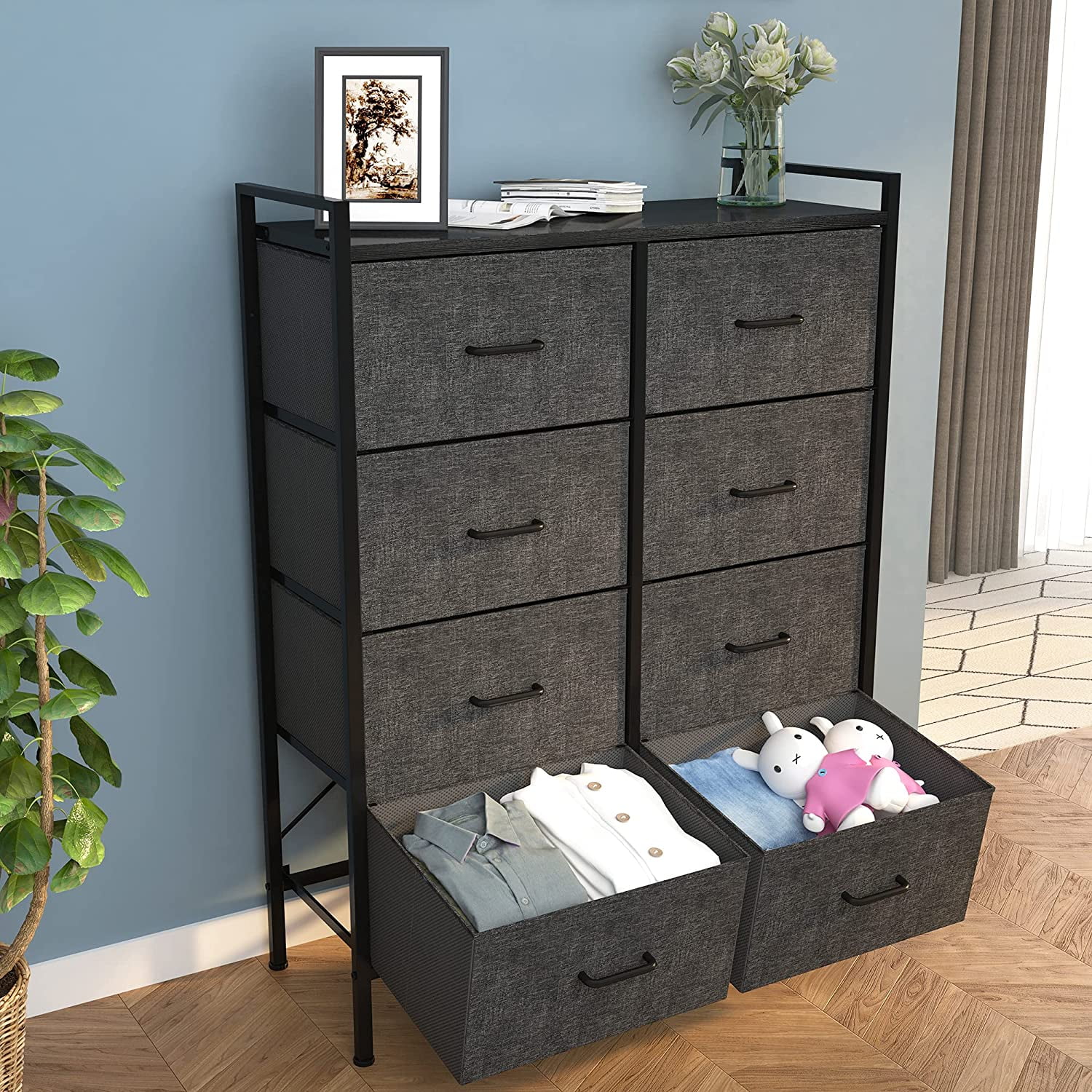 Dresser for Bedroom with 8 Drawers, Tall Storage Tower with Drawer  Organizers, Side Pockets and Hooks, Fabric Dresser, Chest of Drawers for  Living Room, Closet, Hallway, Nursery, Dark Grey – Built to