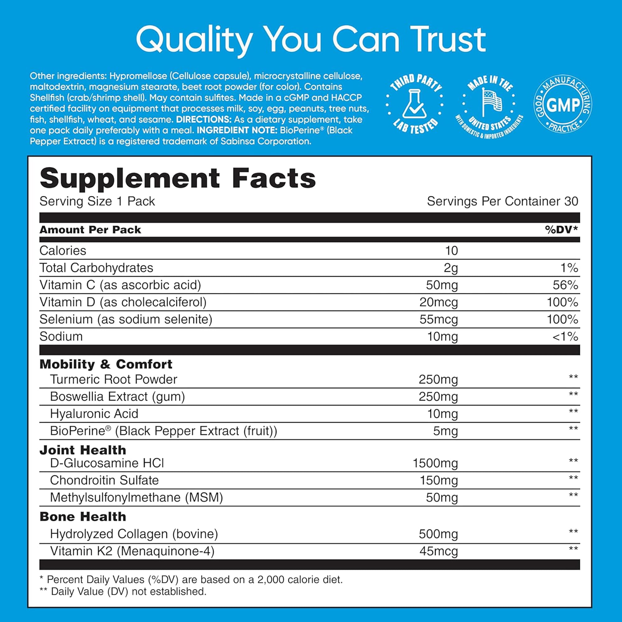 Universal Mobility and Bone Support Dietary Supplement - 30 Packs