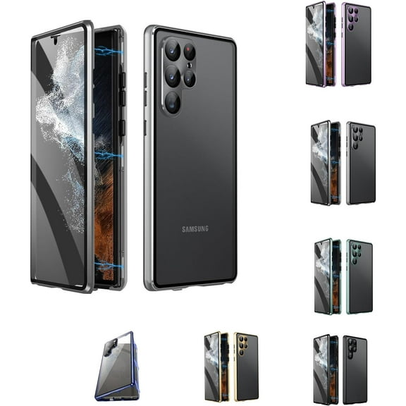 Privacy Magnetic Double Sided Tempered Glass Phone Case, Anti-Peeping Magnetic Tempered Glass Double-Sided Phone Case for Samsung S21-25 Series (HD-Silver,for Samsung S23)