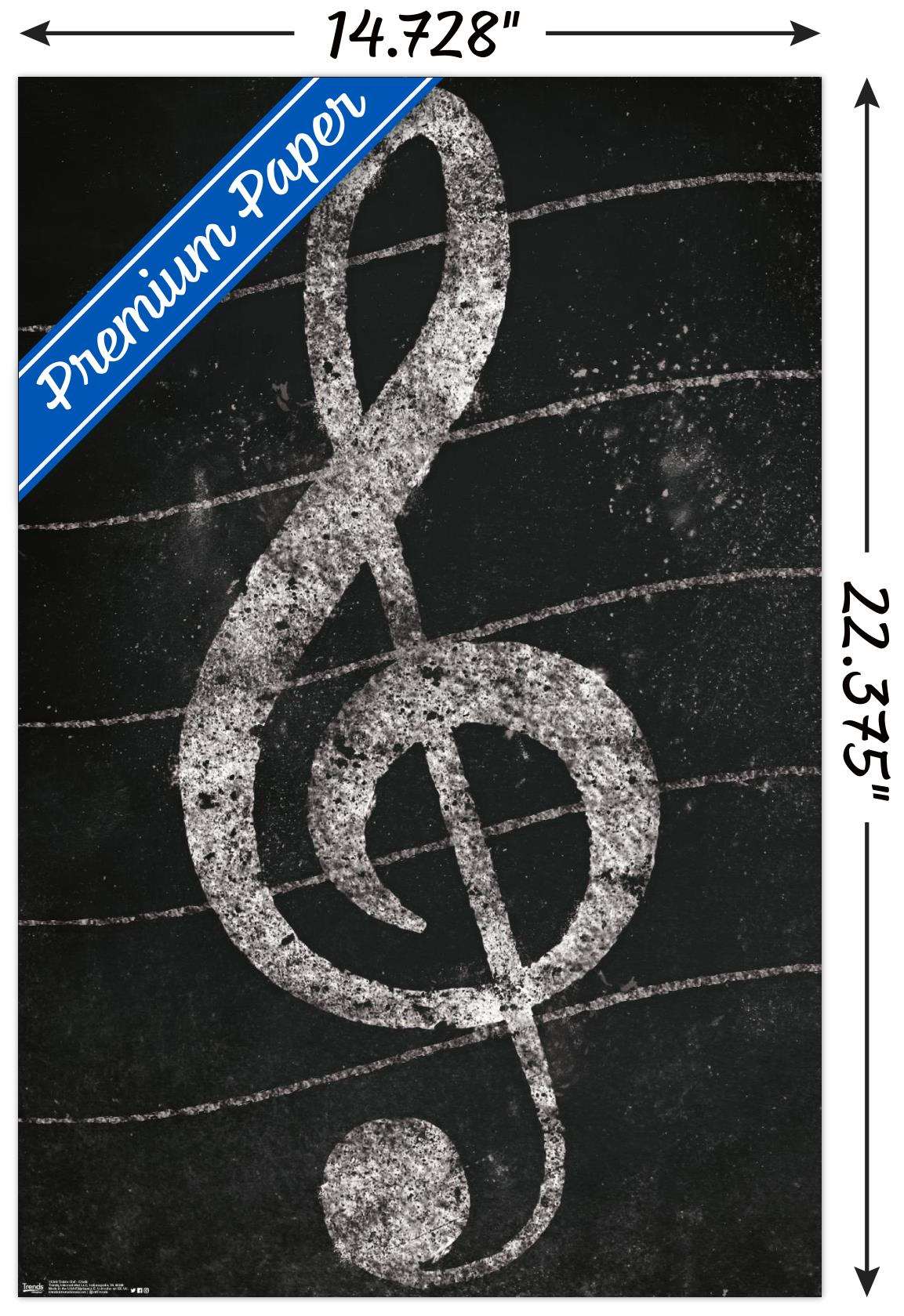 Treble Clef - Chalk Wall Poster, 14.725" x 22.375"