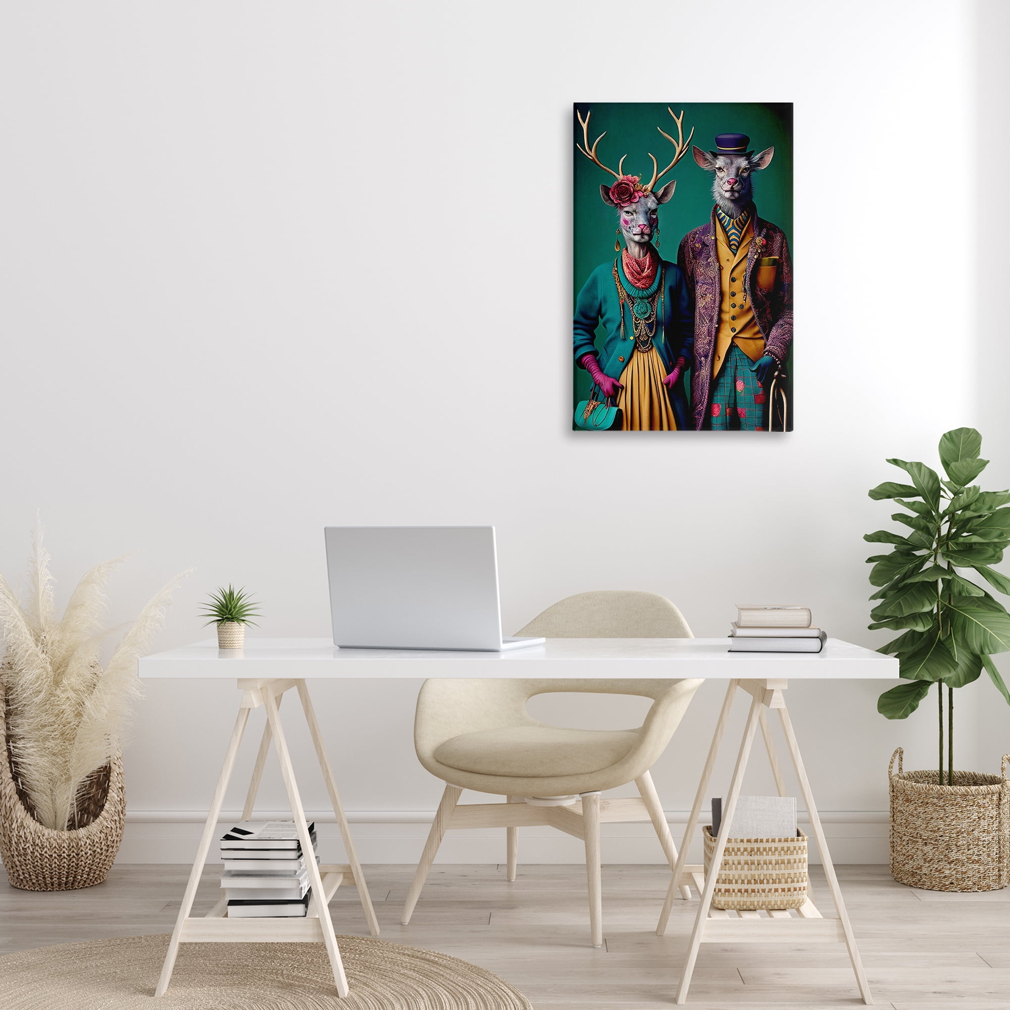 Stupell Industries Deer in Historic Clothes Novelty Painting Gallery Wrapped Canvas Art Print Wall Art, 20 x 30