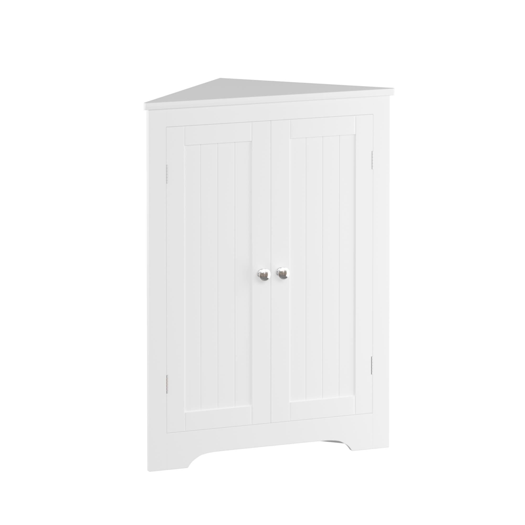 Floor Corner Cabinet with 2 Doors and Adjustable Shelves, Freestanding Narrow Cabinet Organizer, Corner Storage Cabinets for Bathroom, Kitchen, Living Room, or Bedroom, White