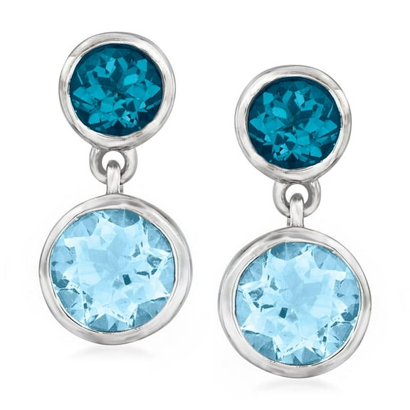 Ross-Simons 6.70 ct. t.w. London and Sky Blue Topaz Drop Earrings in Sterling Silver, Women's, Adult
