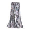 thumbnail image 4 of iiniim Kids Shiny Metallic Flare Pants Girls Elastic Waistband Wide Leg Bell Bottom for Performance Party, 4 of 7