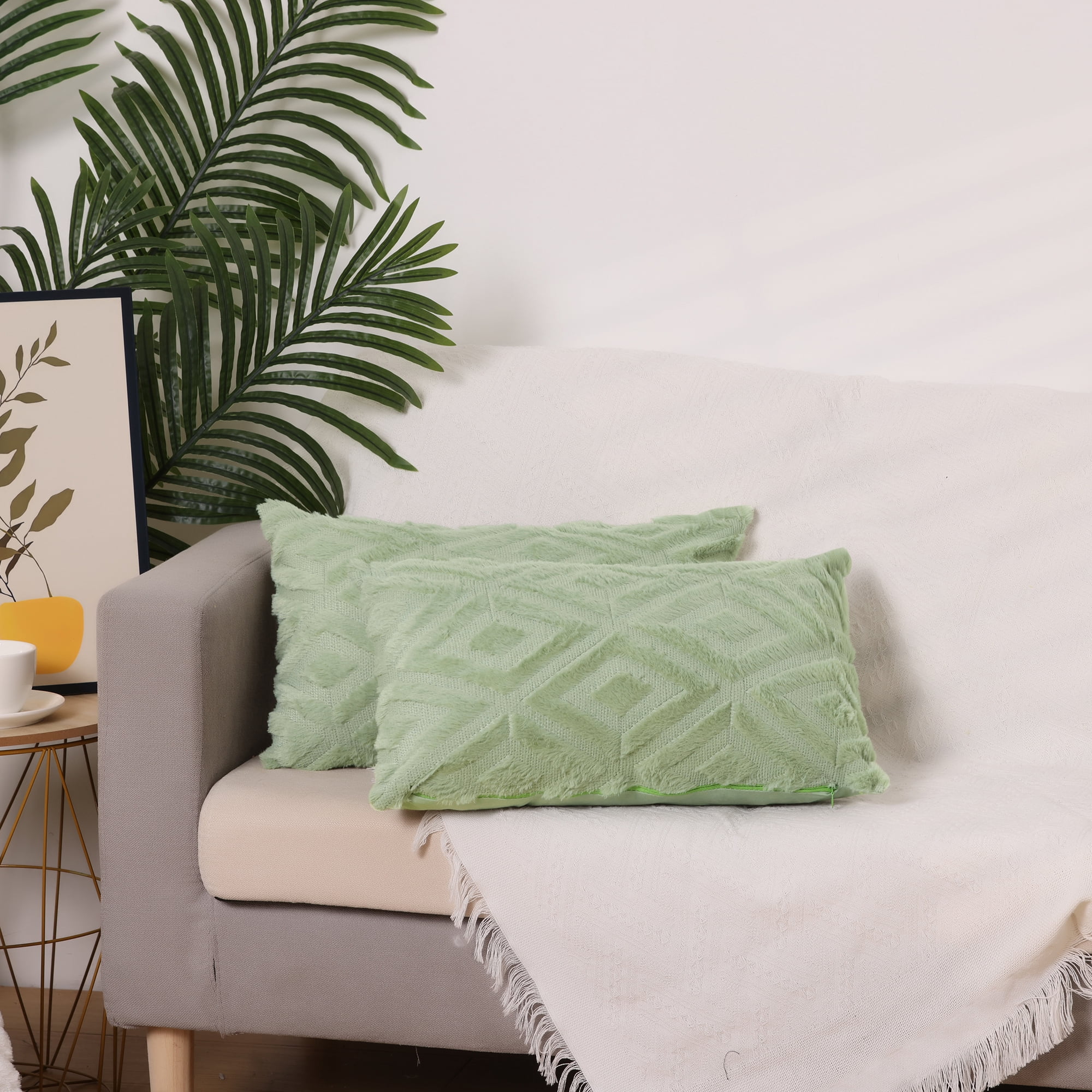 Unique Bargains Shaggy Plush Throw Pillow Covers Couch Pillow Covers (2 Count) Green-1 12" x 20"