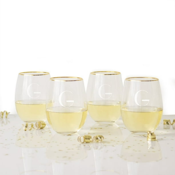 Personalized Gold Rim Stemless Wine Glasses Personalized 19 25 Oz Gold Rim Stemless Wine