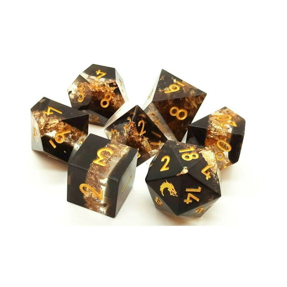 Old School Dice & Accessories Poly Set Gold Vein w/Gold (7) New