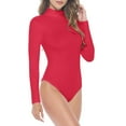 thumbnail image 2 of Natural Uniforms Long Sleeve Turtle Neck Body Suit-Breathable Cotton Stretch Leotard(Red, X-Small), 2 of 6