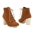 thumbnail image 6 of Womens Dress Combat Boots Fall Winter Suede Fake Wooden Chunky High Heels Lace up Dressy Short Ankle Booties, 6 of 9