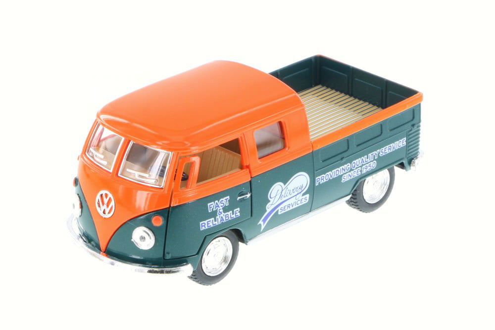 Die Cast Green 1963 Double Cab Pickup Volkswagen Classic Bus 1:34 Scale New 