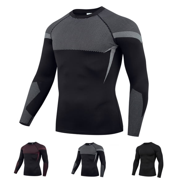 Yifymode Compression Shirts for Men - Long Sleeve Workout Base Layer Athletic Gym Tops Quick Dry Running Undershirts