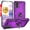 Purple, variant on TJS for Motorola Moto G 5G (2024) Phone Case, with Tempered Glass Screen Protector, Impact Resistant Hybrid Metal Ring Magnetic Support Kickstand Cover (Black)