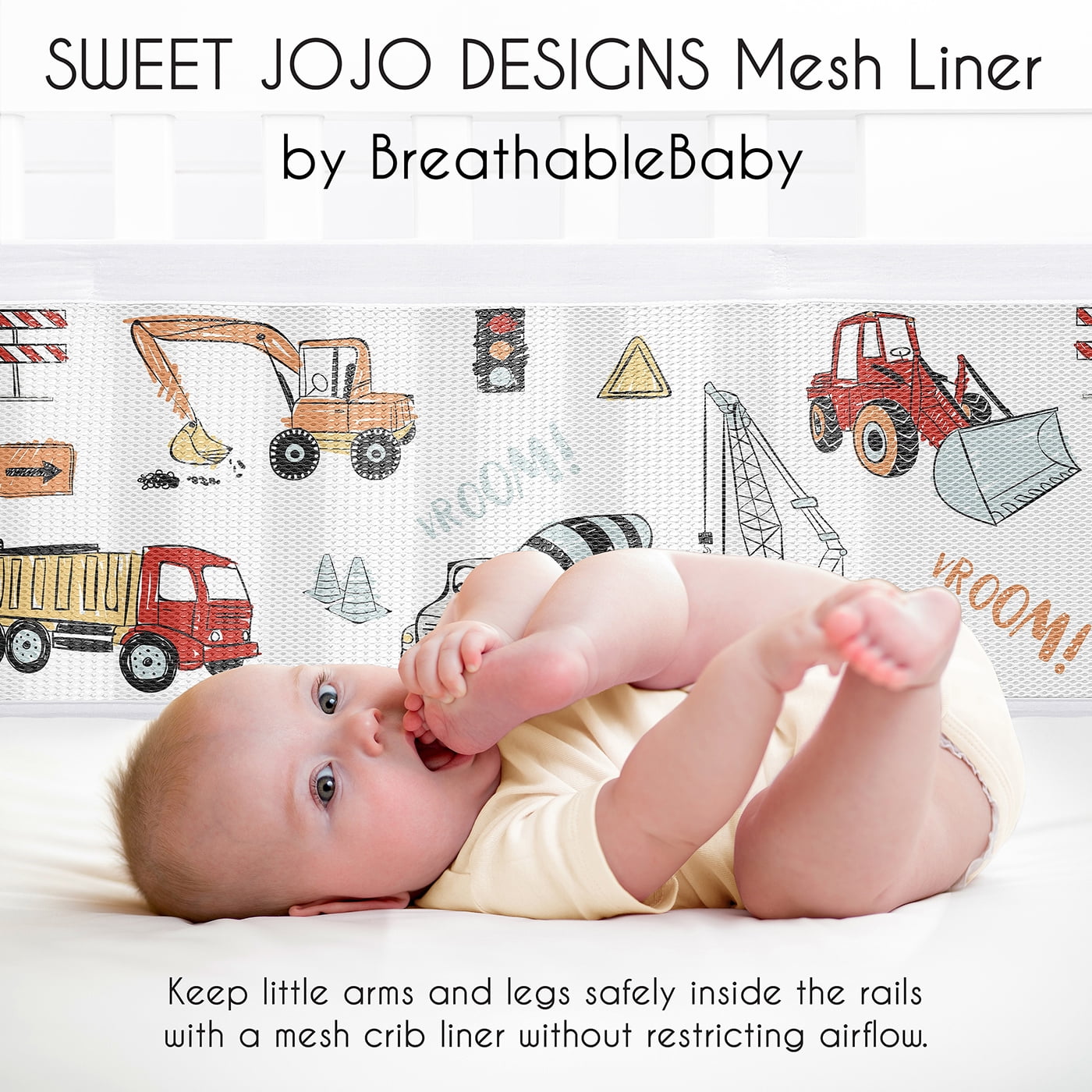 Sweet Jojo Designs + BreathableBaby Construction Truck Red Blue White Breathable Mesh Crib Liner Pad