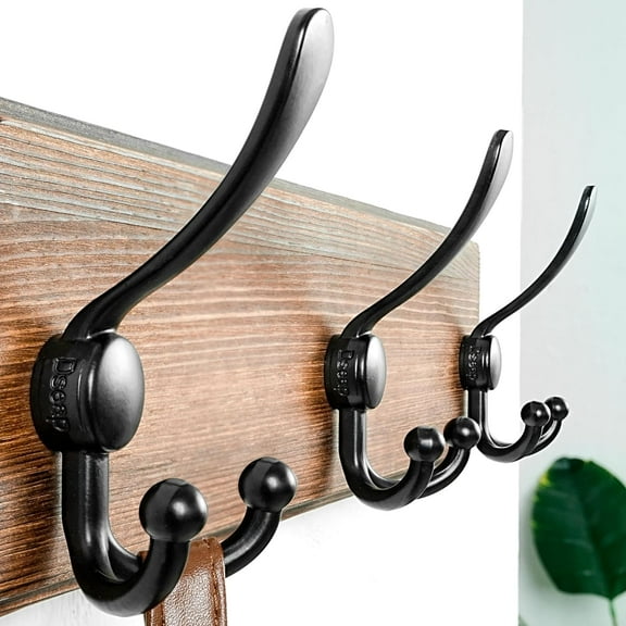 qewtrs Wall Mounted Coat Rack with 10 Tri Hooks Wooden Coat Hook Hanger for Coats Hats Clothes White & Black gtr