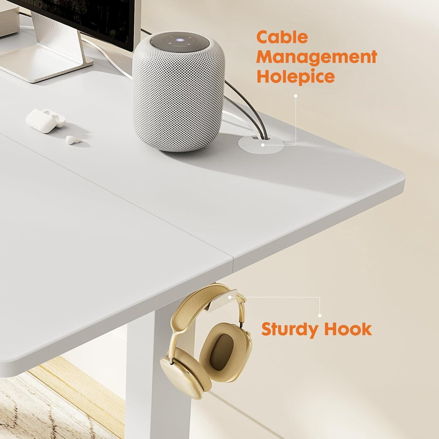 AENKYO Electric Height Adjustable Standing Desk with T-Shaped Metal Frame, Ergonomic Home Office Workstation for Computer, Modern Sit to Stand Desk，White