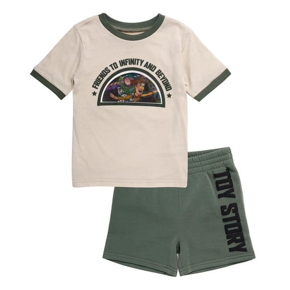 Disney Pixar Toy Story Outfit Boys' 2-Piece T Shirt & Short Set Toy Story Clothes for Boy, Buzz and Woody (Tan, 3T)