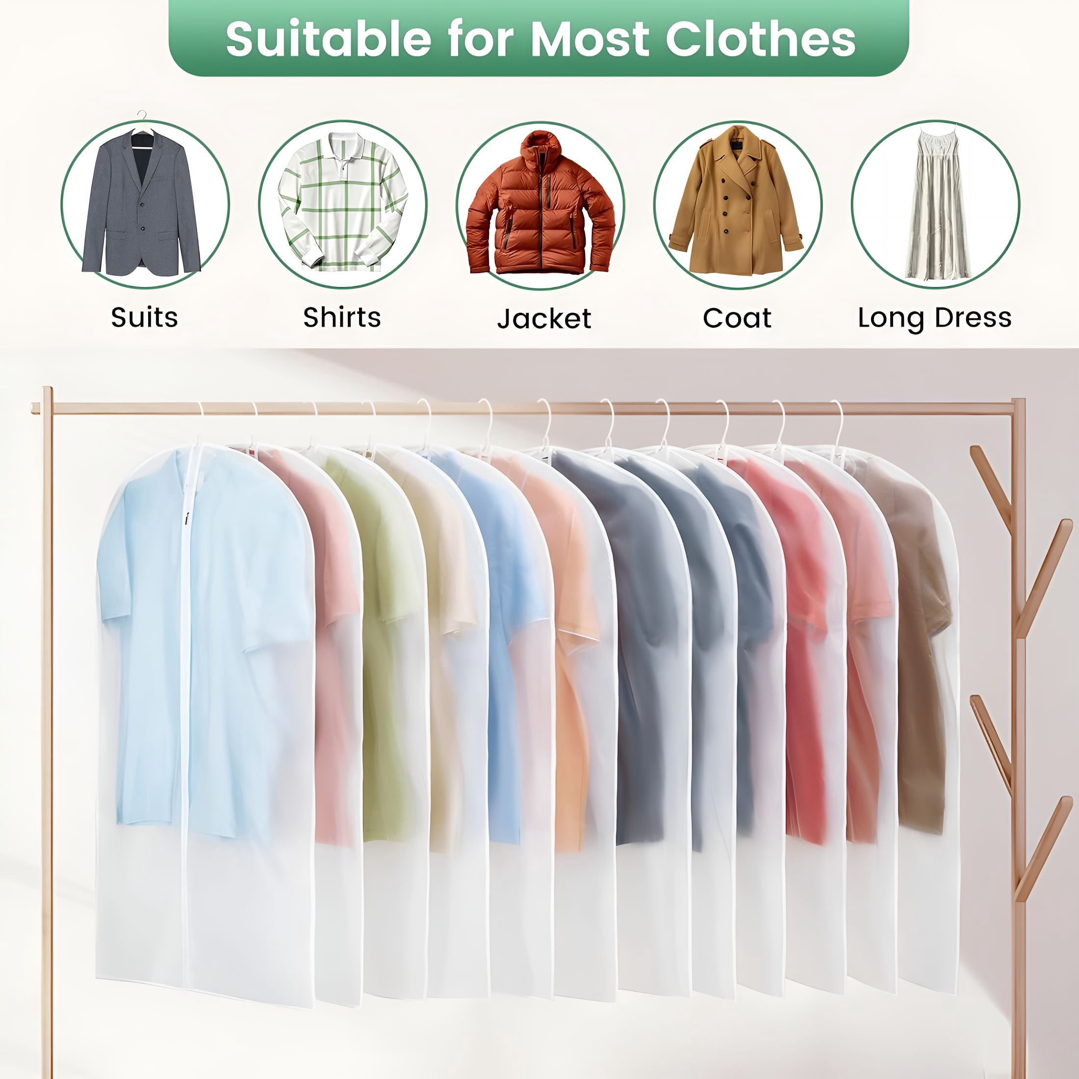 TELOLY 12 Pack Garment Bags for Hanging Clothes-Translucent Suit Bag for Closet Wardrobe Storage Travel-24"X 42"