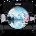 thumbnail image 1 of Mountain with Blossom Pattern Polyester Universal Spare Wheel Tire Cover Wheel Covers for Trailer RV SUV Truck Camper, 1 of 5