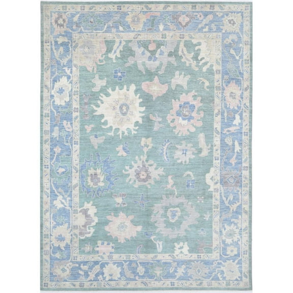 Hand Knotted Oushak Wool Rug - 10'6'' x 14'6''