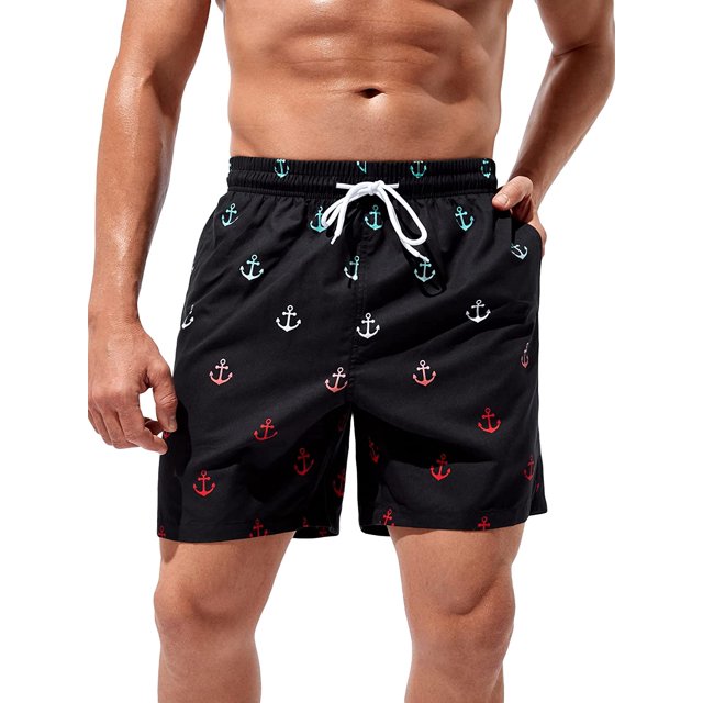 Traje de baño floral para hombre, secado rápido, con cordón, pantalones cortos de playa Negro - M Negro - M Xishao ropa