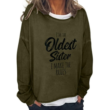 

WUDATI Women s Fun Print Long Sleeve Loose T-Shirt Casual Round Neck Sweatshirt Sister Graphic Top Comfortable Tunic for Daily Wear Vacation Spring Summer Autumn Winter Outfit for Teens Girls Ladies