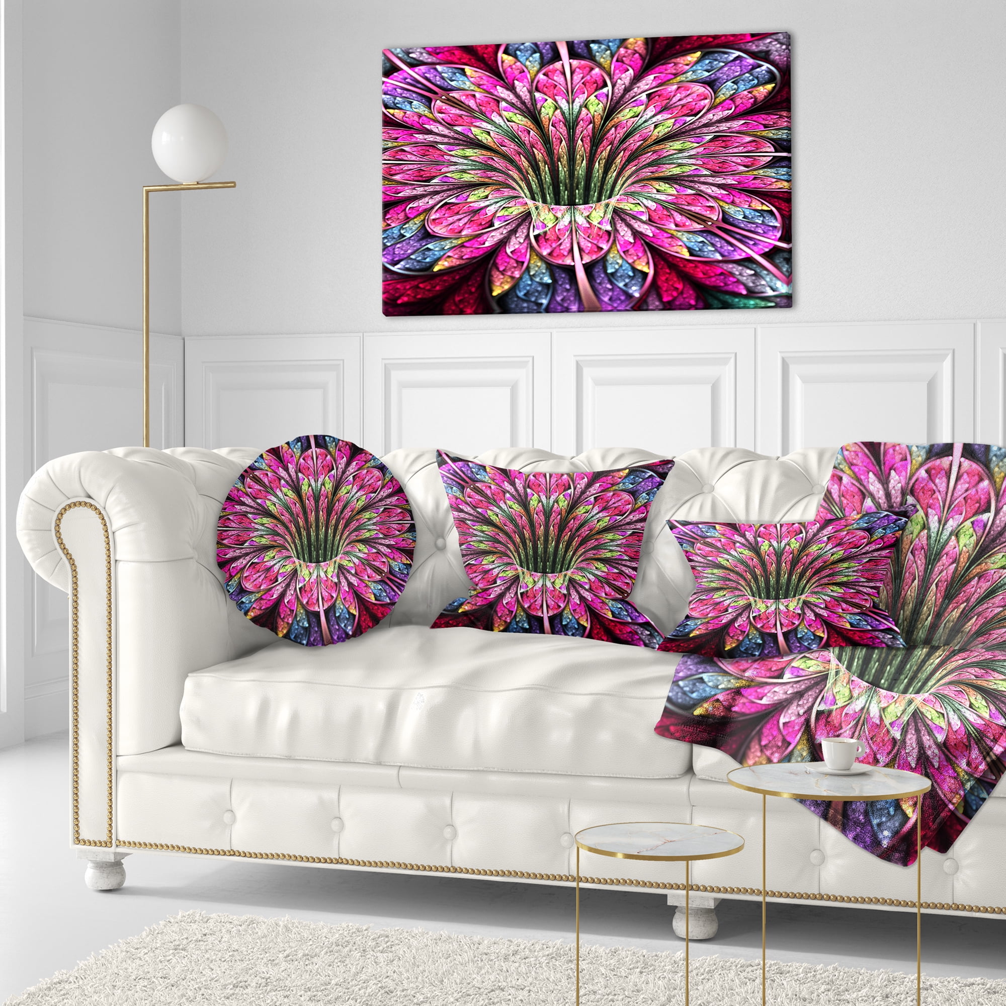 Designart Pink Blue Colorful Flower - Floral Throw Pillow - 12x20