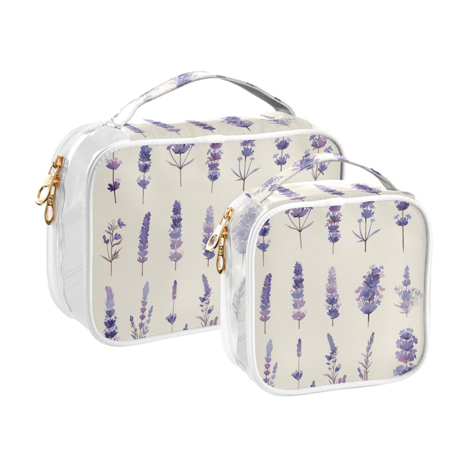Clear Makeup Bags with Handle Large Opening 2 Pack Set Toiletry Bag Quart Size Bag, for Women Man Traveling Travel Essentials, Toiletries and Other. Lavender