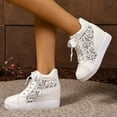 thumbnail image 3 of Rokment Crochet Mesh High Top Fashion Sneakers for Women with Hidden Wedges Trendy Lace Breathable Platform Tennis Walking Shoes White Size 6, 3 of 7