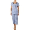 Women's and Women's Plus Traditional Pajama Short Sleeve Sweetheart Neck Top and Capri Pant 2 Piece Sleepwear Set