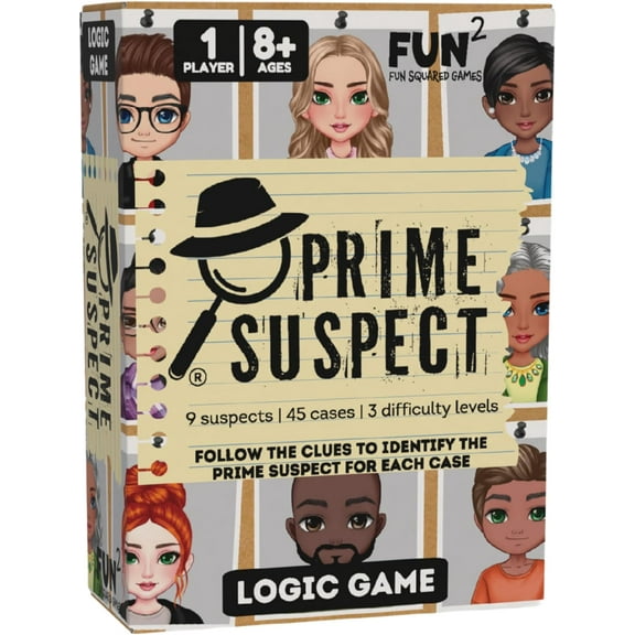 Prime Suspect – Logic Deduction Puzzle Game with 45 Case Cards | Single or Cooperative Play | Ages 8  | Compact Travel Brain Teaser for Kids, Teens & Adults