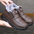 thumbnail image 5 of Men's Faux Leather Slip On Winter Snow Boots Warm Fleece Lined Ankle Booties Comfortable Outdoor Non Slip Work Shoes Brown Size 7, 5 of 9