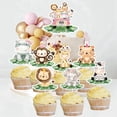 thumbnail image 2 of Adornos para cupcakes de animales de cartón de 18 piezas, adornos de papel rosa para fiesta de cumpleaños de Safari de jungla para niña, decoración de pasteles DIY, suministros para tartas, 2 of 4