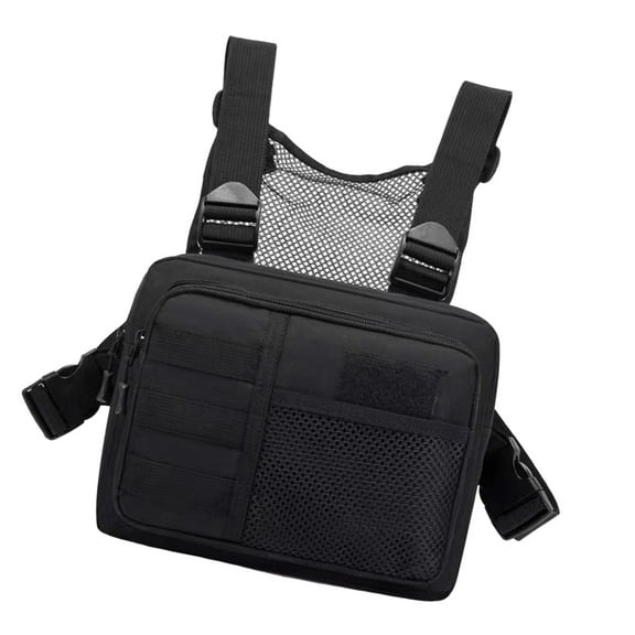 Kuntesetty Chest Rig Bag Fanny Pack Holder Multiple Pockets Front Pack Pouch Vest Chest Bag Black