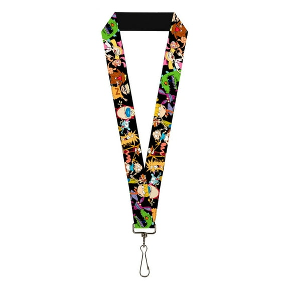Nickelodeon Lanyard, Nick 90s Character Poses Black, Elastic