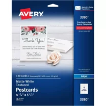New Avery Post Cards Textured Card Size 4-1/4"x5-1/2" Matte 120/BX WE 03380