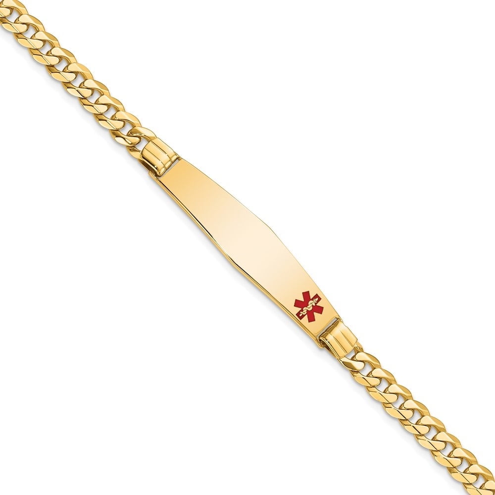 Auriga Fine Jewelry 10K Yellow Gold Soft Diamond Shape Red Enamel Curb Link ID Bracelet 8" for Women