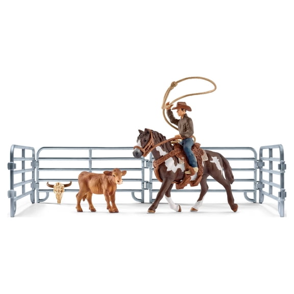 Schleich Farm World Team Roping with Cowboy Toy Playset