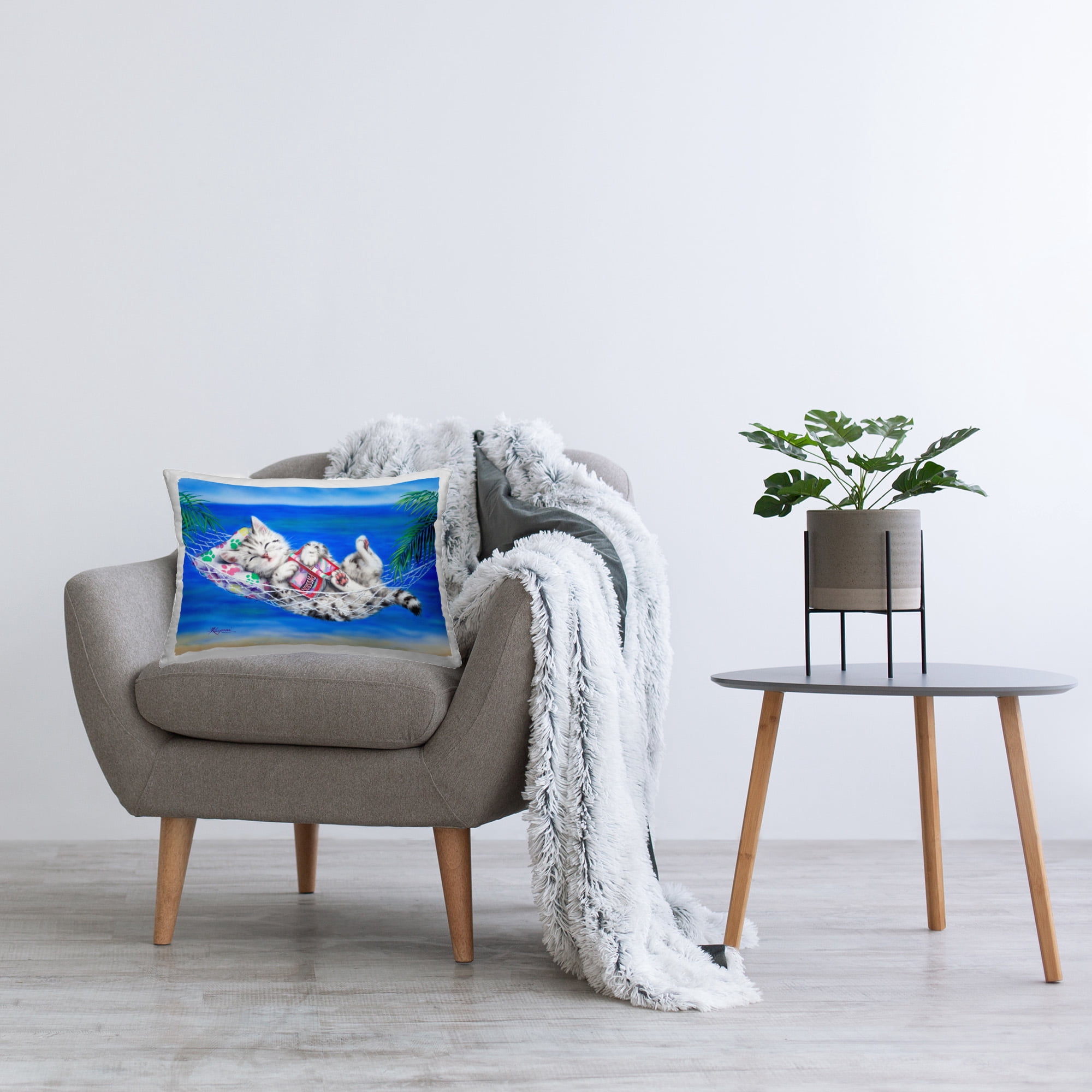Stupell Industries Kitten in Tropical Hammock Decorative Printed Throw Pillow Design by Kayomi Harai
