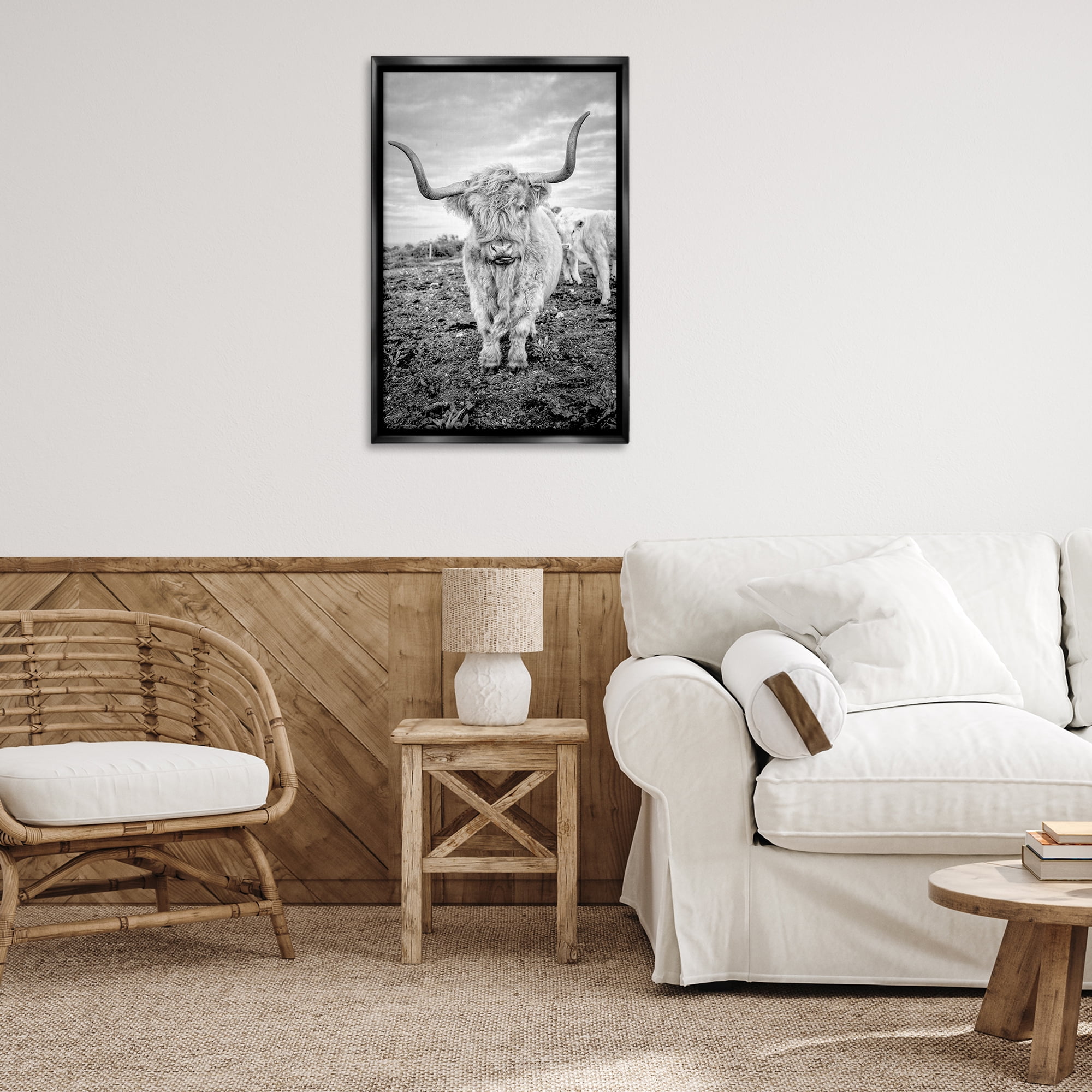 Stupell Industries Longhorn Calf Family Animals & Insects Photography Black Floater Framed Canvas Art Print Wall Art, 21 x 31
