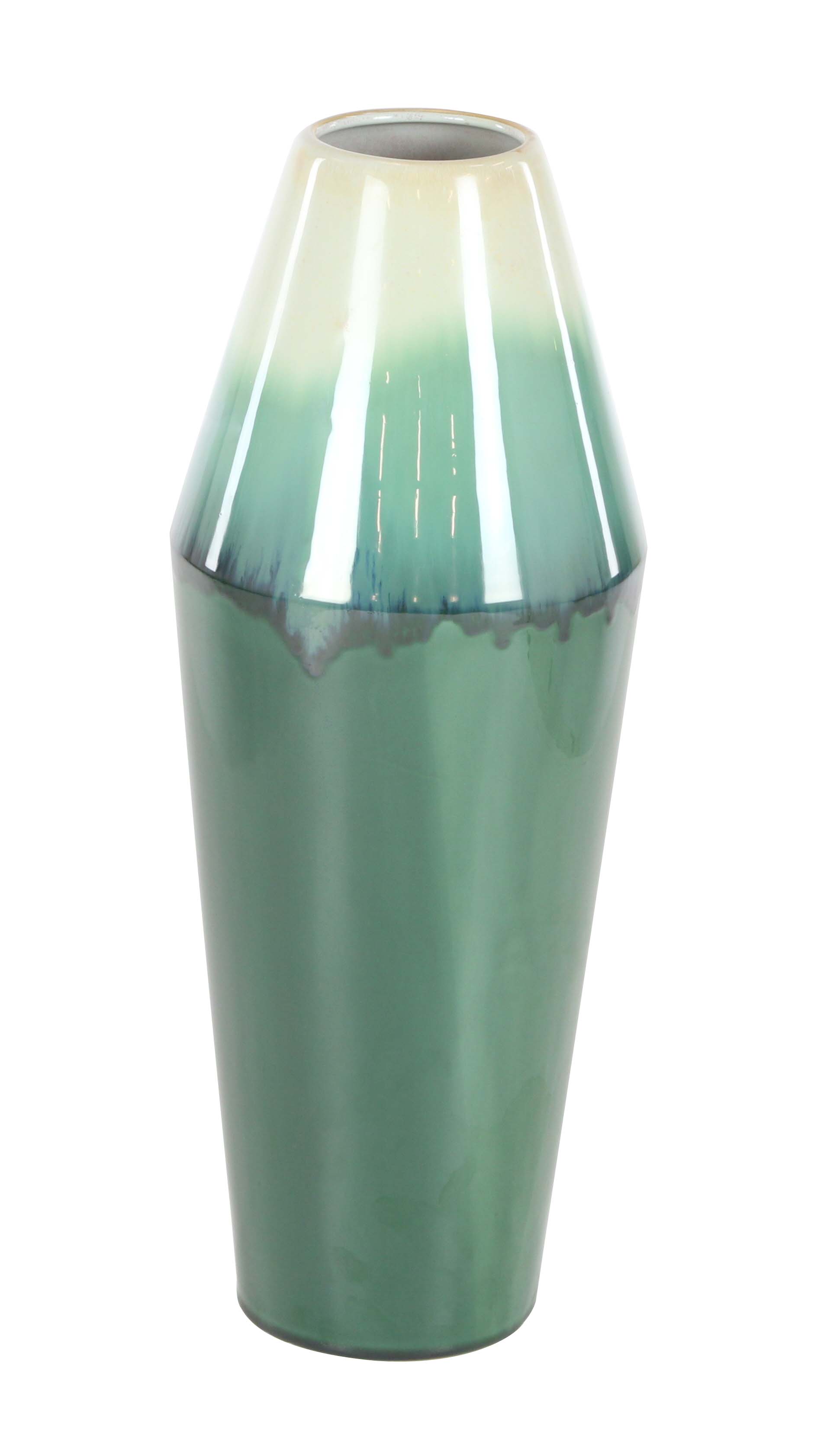 Decmode Modern Style Large Ceramic Gradient White & Green Floor Vase, 8” x 23”