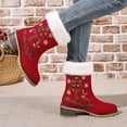 thumbnail image 3 of Snow Boots for Women Cute Christmas Tree Reindeer Embroidery Holiday Dress Plush Warm Winter Booties Lug Sole Stacked Mid Heel Pull on Mid Calf Boots, 3 of 6