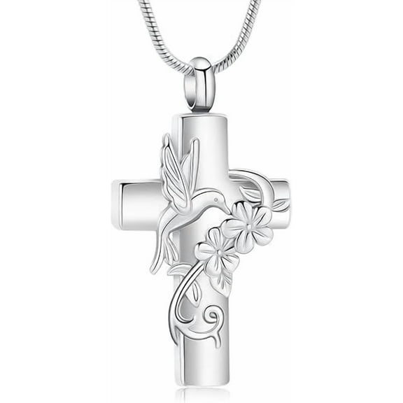 Hummingbird Cross Urn Necklace for Ashes Cross Memorial Necklace Cremation Jewelry Ashes Keepsakes Necklace Gift for Loss of Loved Ones