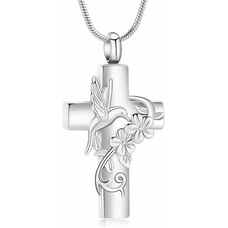 Hummingbird Cross Urn Necklace for Ashes Cross Memorial Necklace Cremation Jewelry Ashes Keepsakes Necklace Gift for Loss of Loved Ones