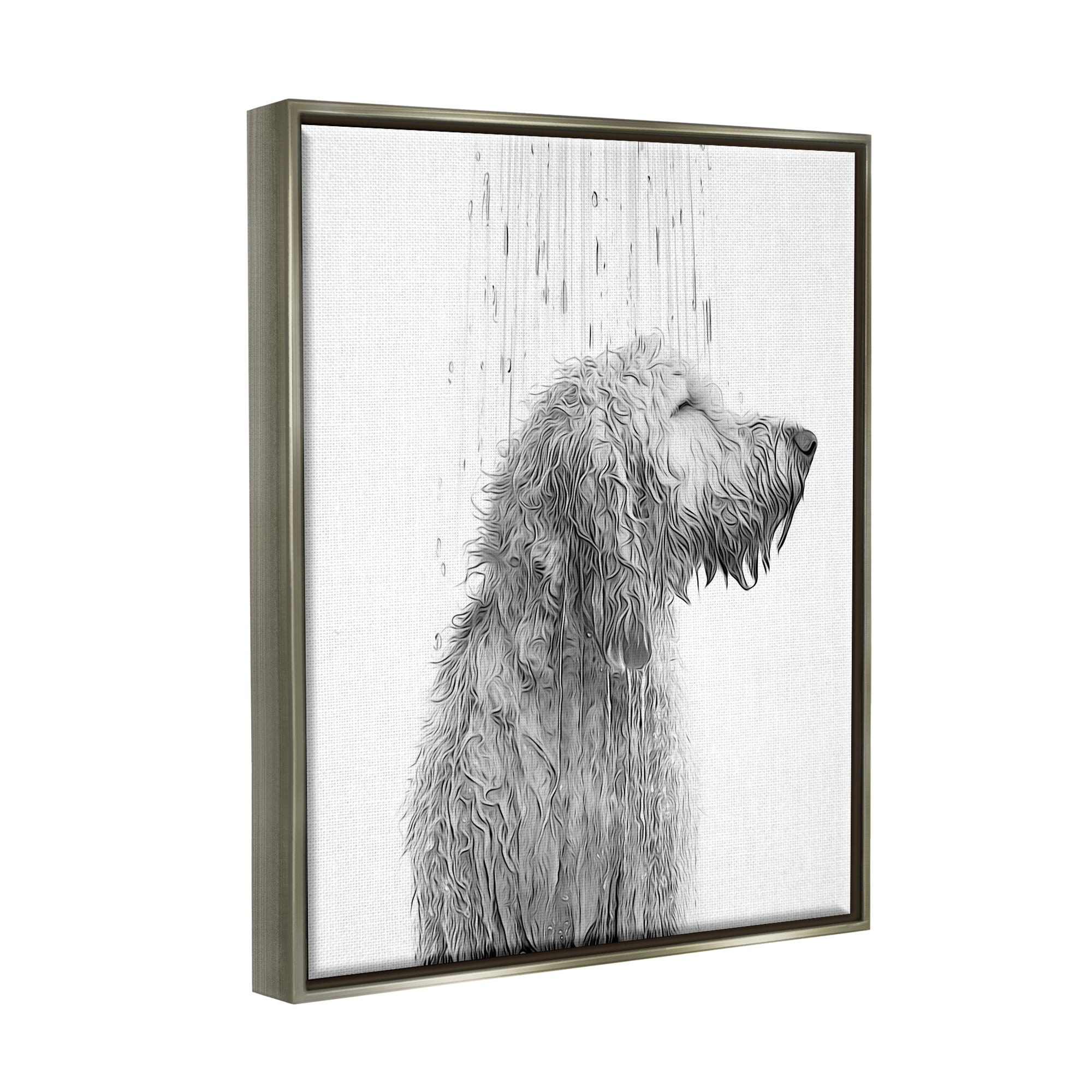 Stupell Industries Dog Bathroom Splash Animals & Insects Painting Gray Floater Framed Canvas Art Print Wall Art, 25 x 31