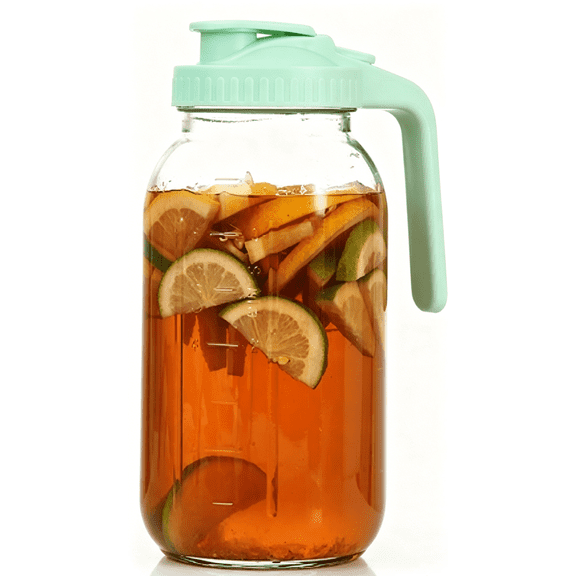Glass Beverage Pitcher with Green Lid & Handle, Leakproof Water Carafe with Scale, Iced Tea & Juice Pitcher for Fridge, Kitchen(Green)