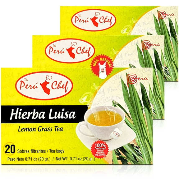 Peruchef Te Hierba Luisa 60 Sobres Filtrantes | 60 Tea Bags of Lemon Grass from Peru 3 Pack