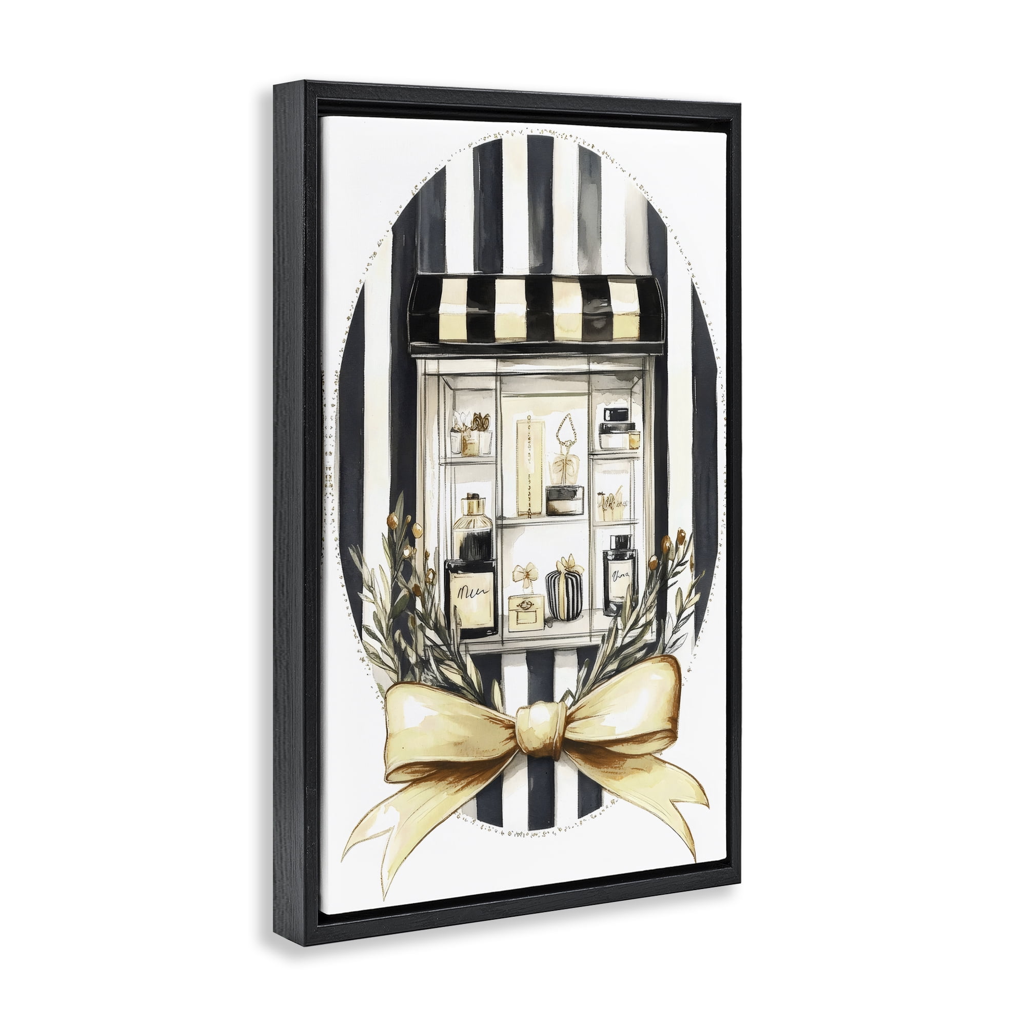 Stupell Industries Maison Perfume Window Display Black Framed Floater Canvas Wall Art, design by Petal Prints Design