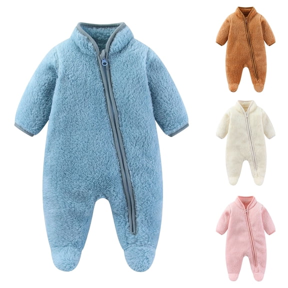 Avtoify Toddler Rompers, Toddler Kids Boys Girls Bodysuit Solid Color Warm Fleece Long Sleeved Zipper Jumpsuit Rompers