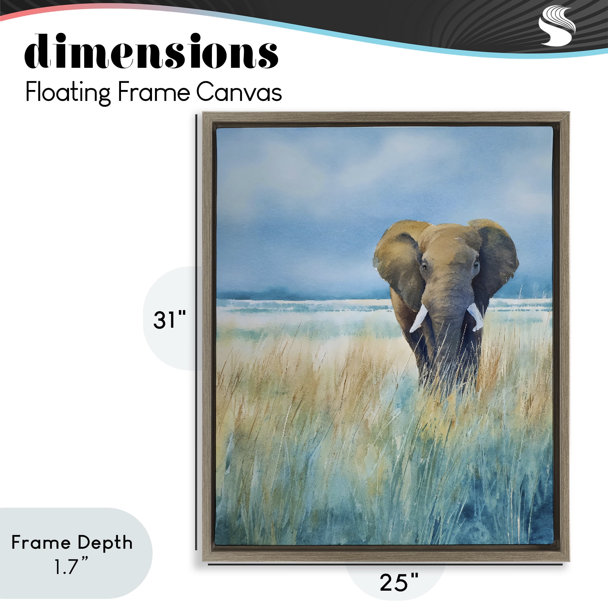 Stupell Industries Blue Grass Elephant Brown Framed Floater Canvas Wall Art, design by Franklyn Gregory